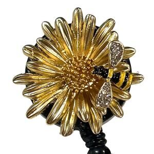 Golden Yellow Flower Bee ID Swivel Badge Holder with Retractable Lanyard